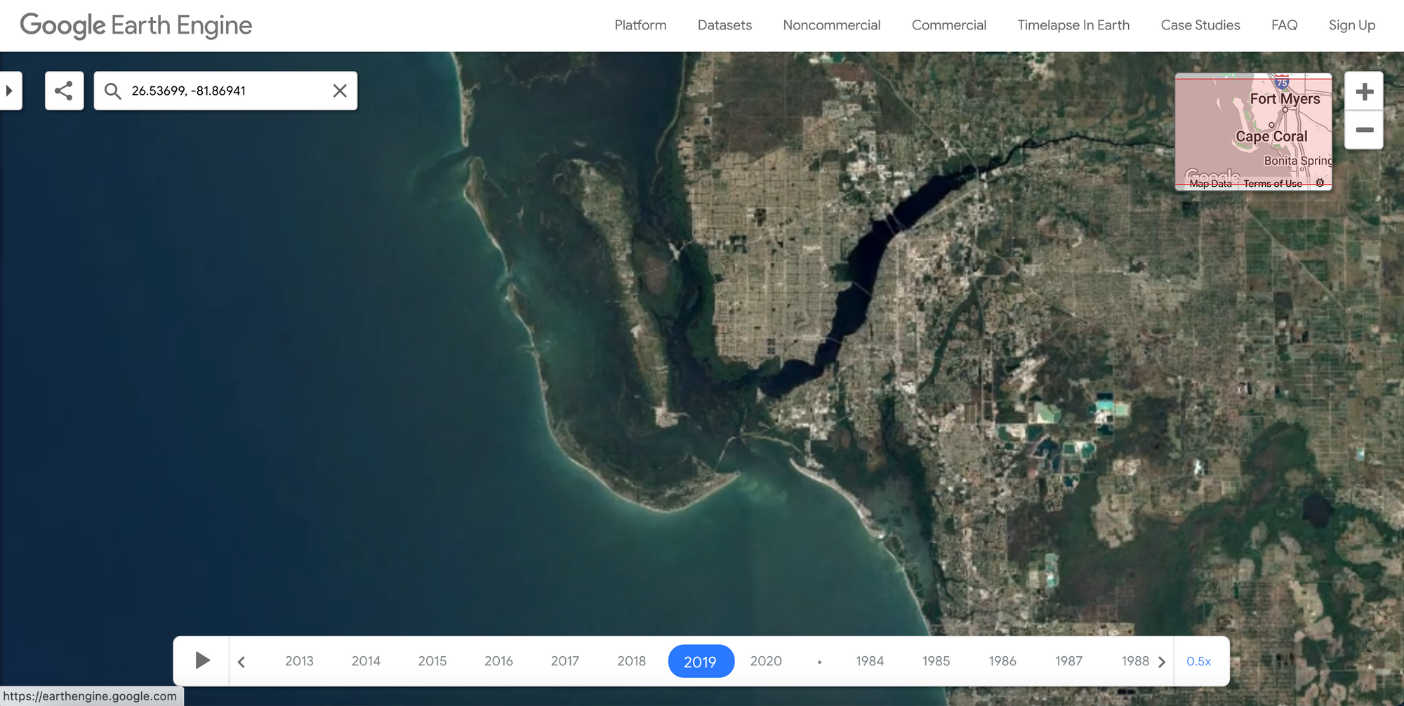 Google Earth Engine animation of land development, Fort Myers, FL